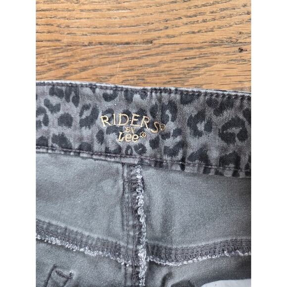 Levi's Riders Gray Black Leopard Print Jeans Size Misses 14 Juniors w/Stretch - Picture 2 of 5